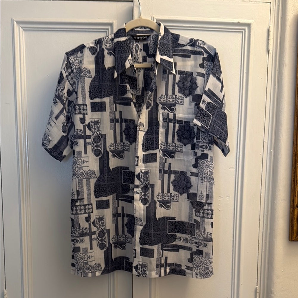 Navy and White Geometric Men's Shirt